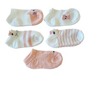 BNIP - 7” GIRLS 5-pair socks w/ cat motifs